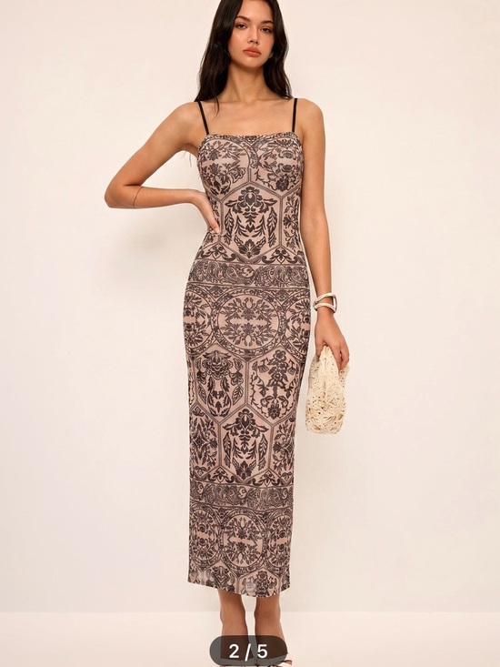 Commense Dresses & Skirts - Commense Beige and Black Printed Maxi Dress